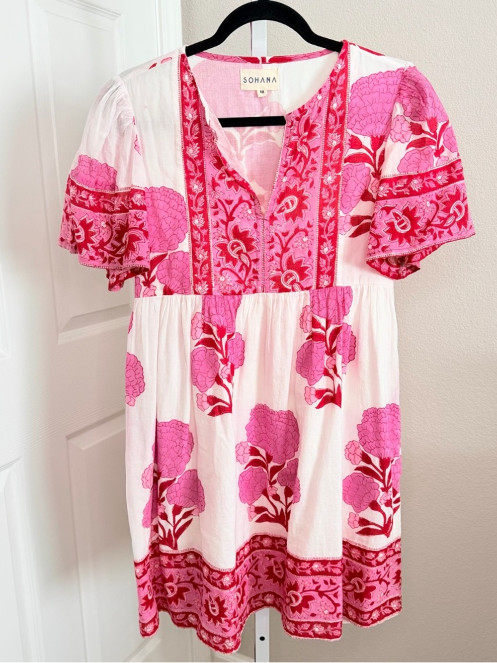 Sohana Pink Floral Mini Dress Size Medium Short Sleeve - Picture 2 of 6